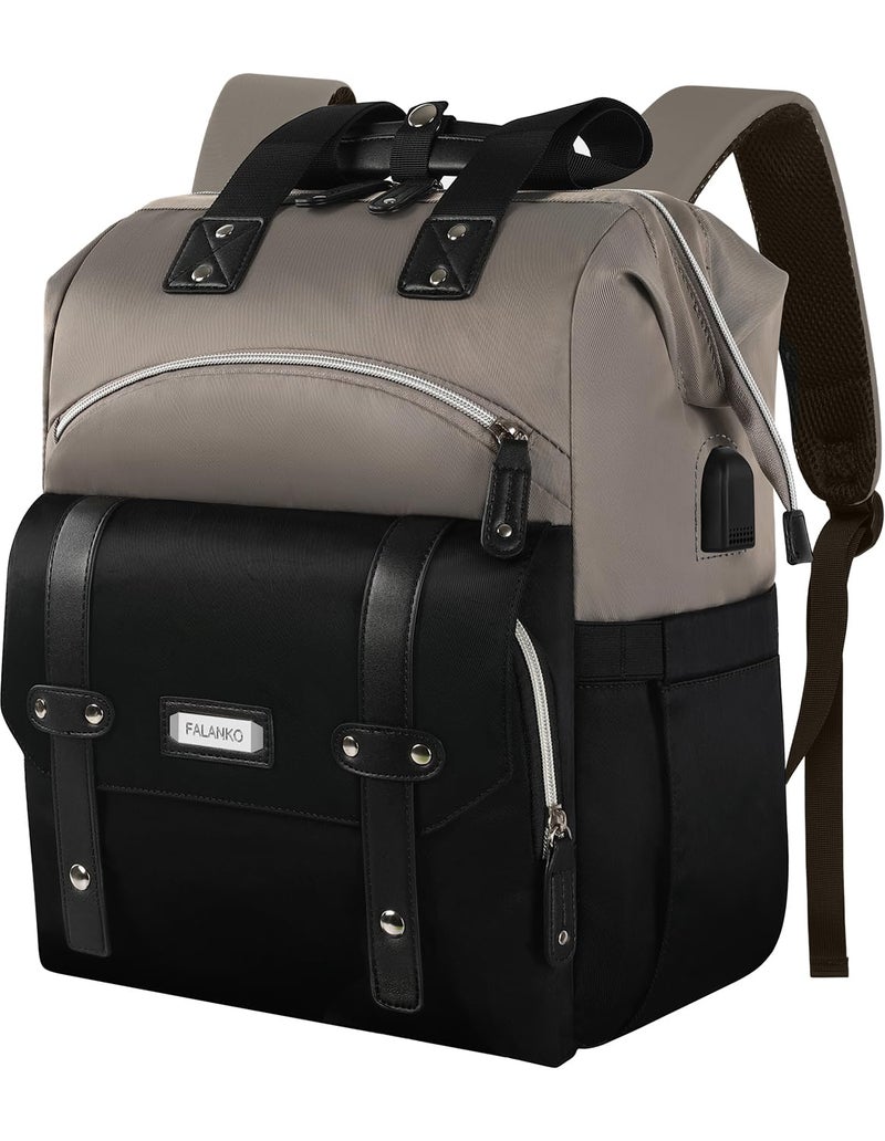 FALANKO Women Laptop Backpack  Doctor Nurse Teacher Work Adult Backpack for 15.6 Inch Laptop with RFID Anti-theft USB Charging Port College Business Computer Bookbag Grey Black - Image 1